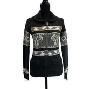 ARITZIA TNA Sea To Sky gray cream Wool knit Cardigan Sweater Sz S